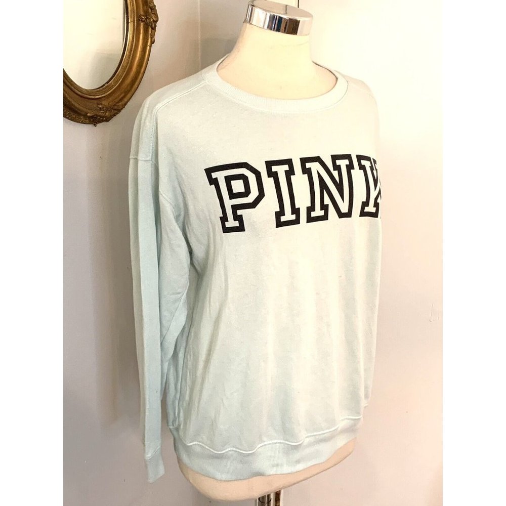 Victoria’s Secret Pastel Blue Pink PullOver Sweatshirt S M Spell out Preppy - Picture 7 of 11